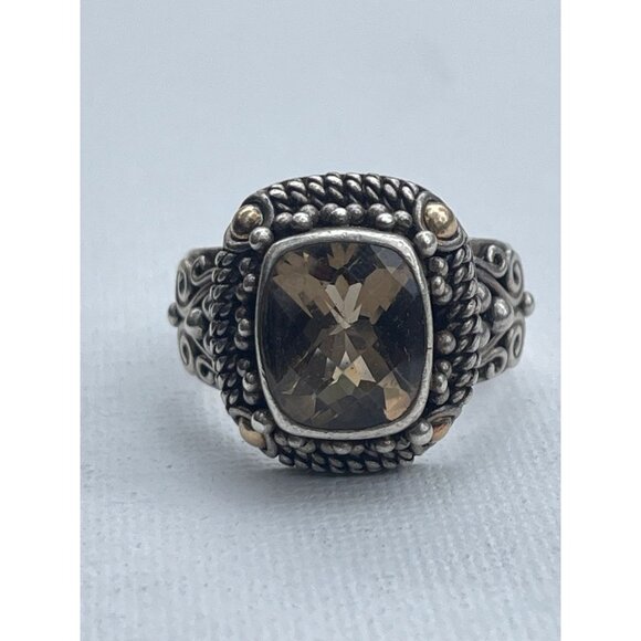 Vintage 18k Gold Sterling Silver Smokey Quartz Ring - Size 9.5 - Picture 3 of 7